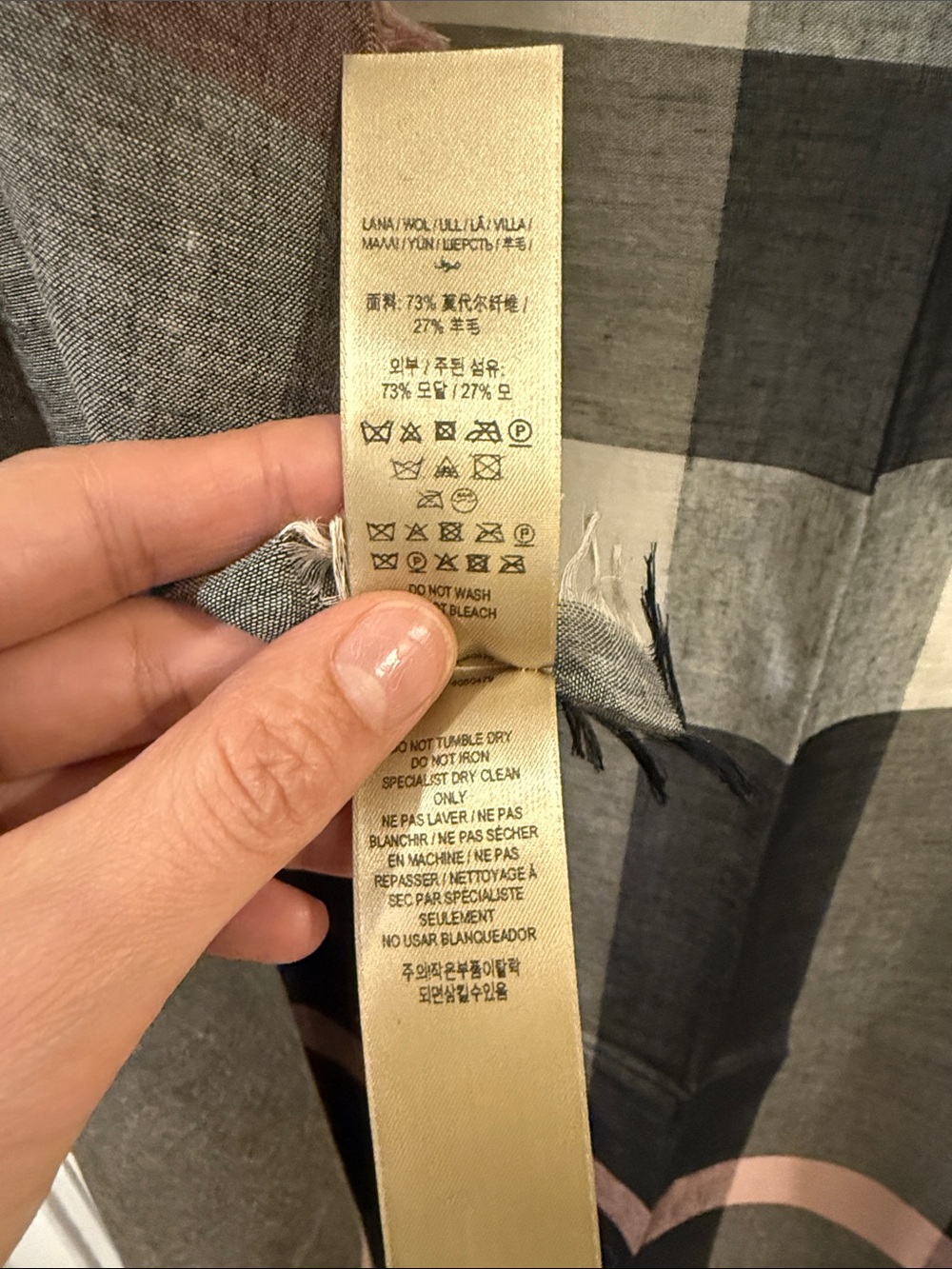 NWOT. Burberry Black Gray Check Modal Wool Square Scarf - Picture 9 of 13